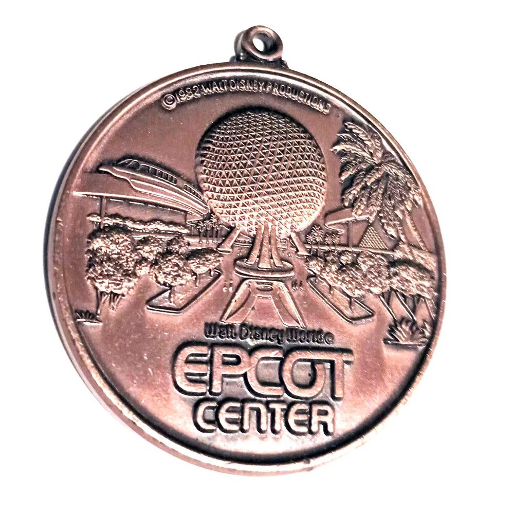 Disney Keychain w/Spaceship Earth, Monorail, Unity Logo from 1982 EPCOT - Bronze